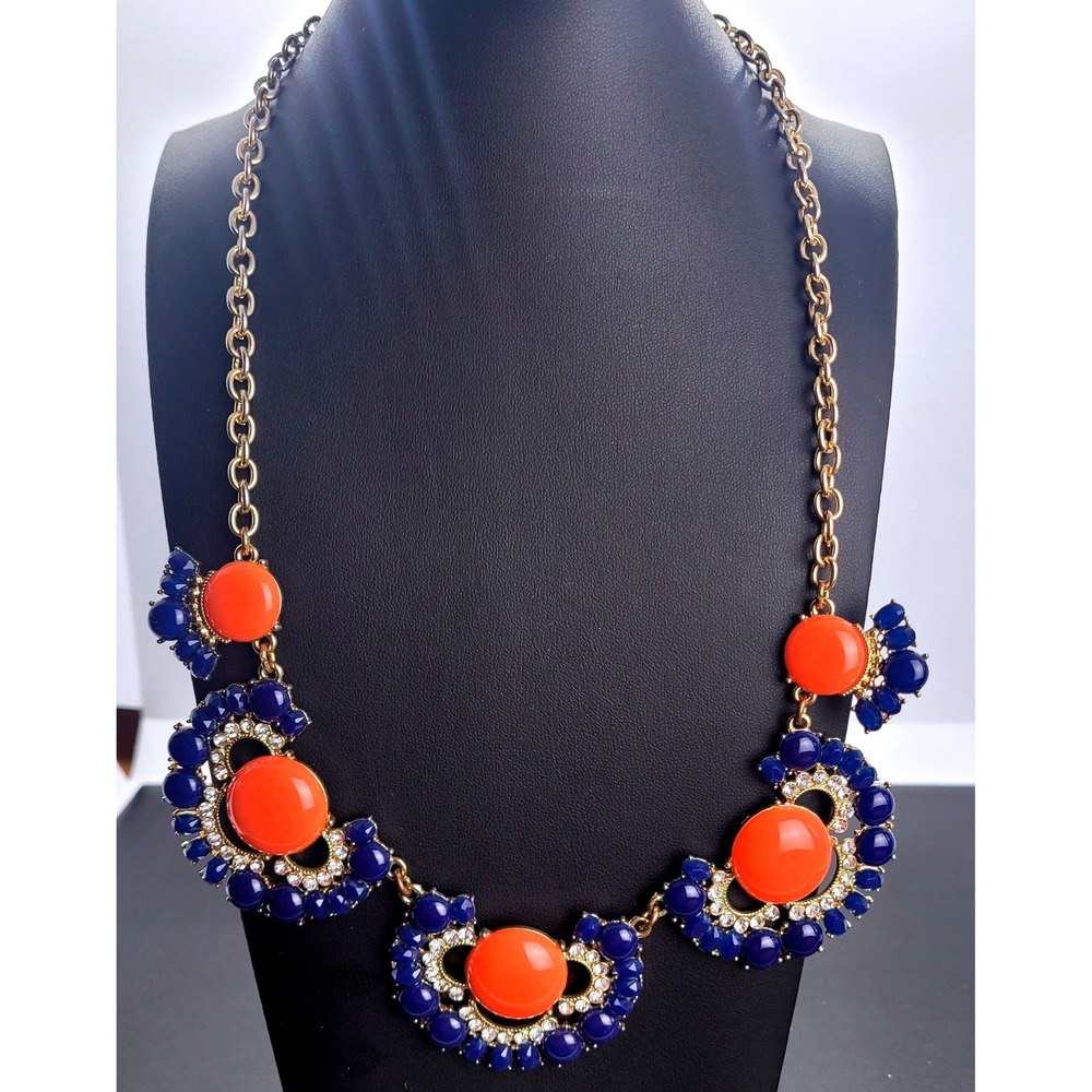 Statement‎ Bib Necklace Lot Women Gold Tone Orange Blue Pearl Yellow Crystal 2pc